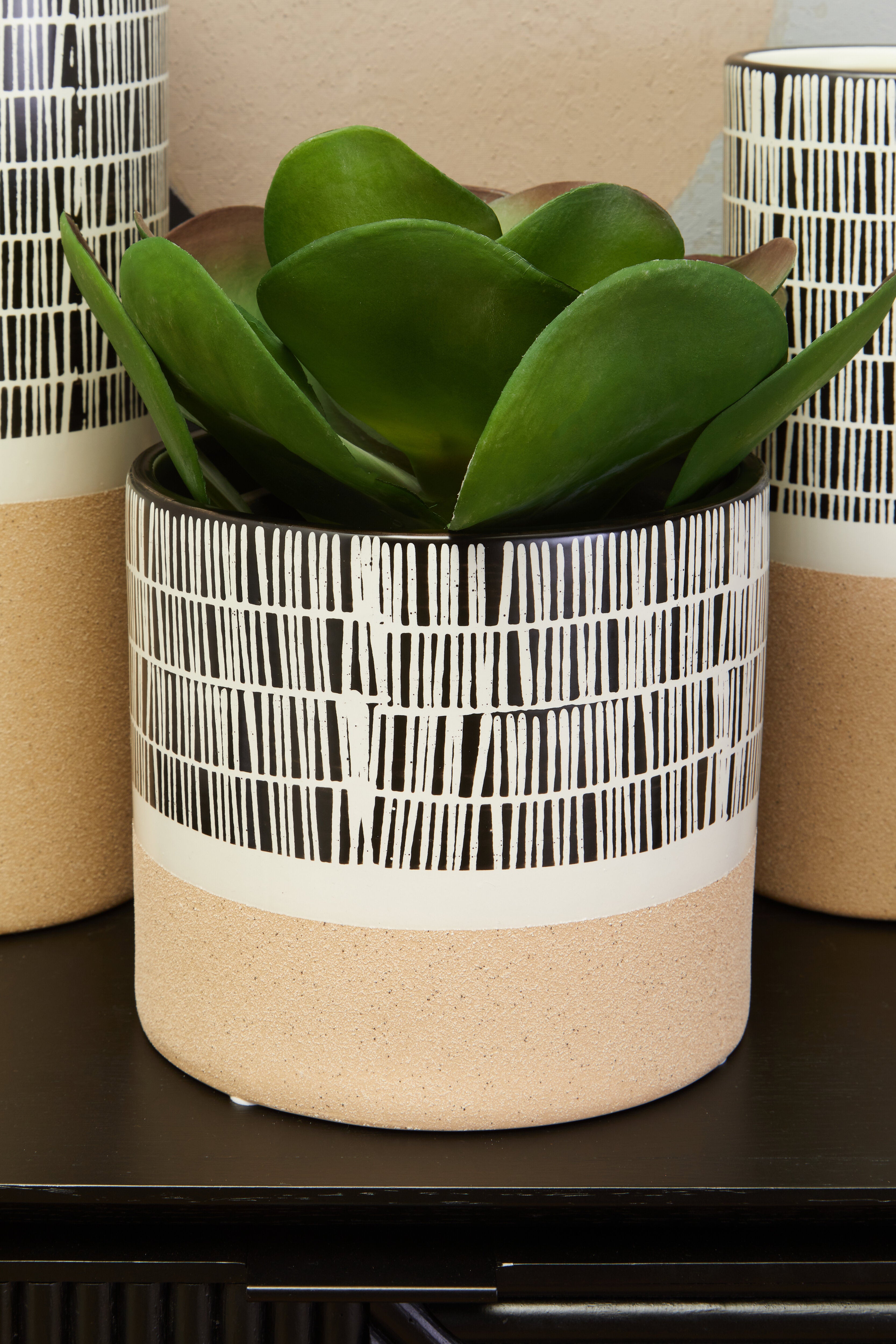 Carlo Natural Black & White Striped Planter | Large